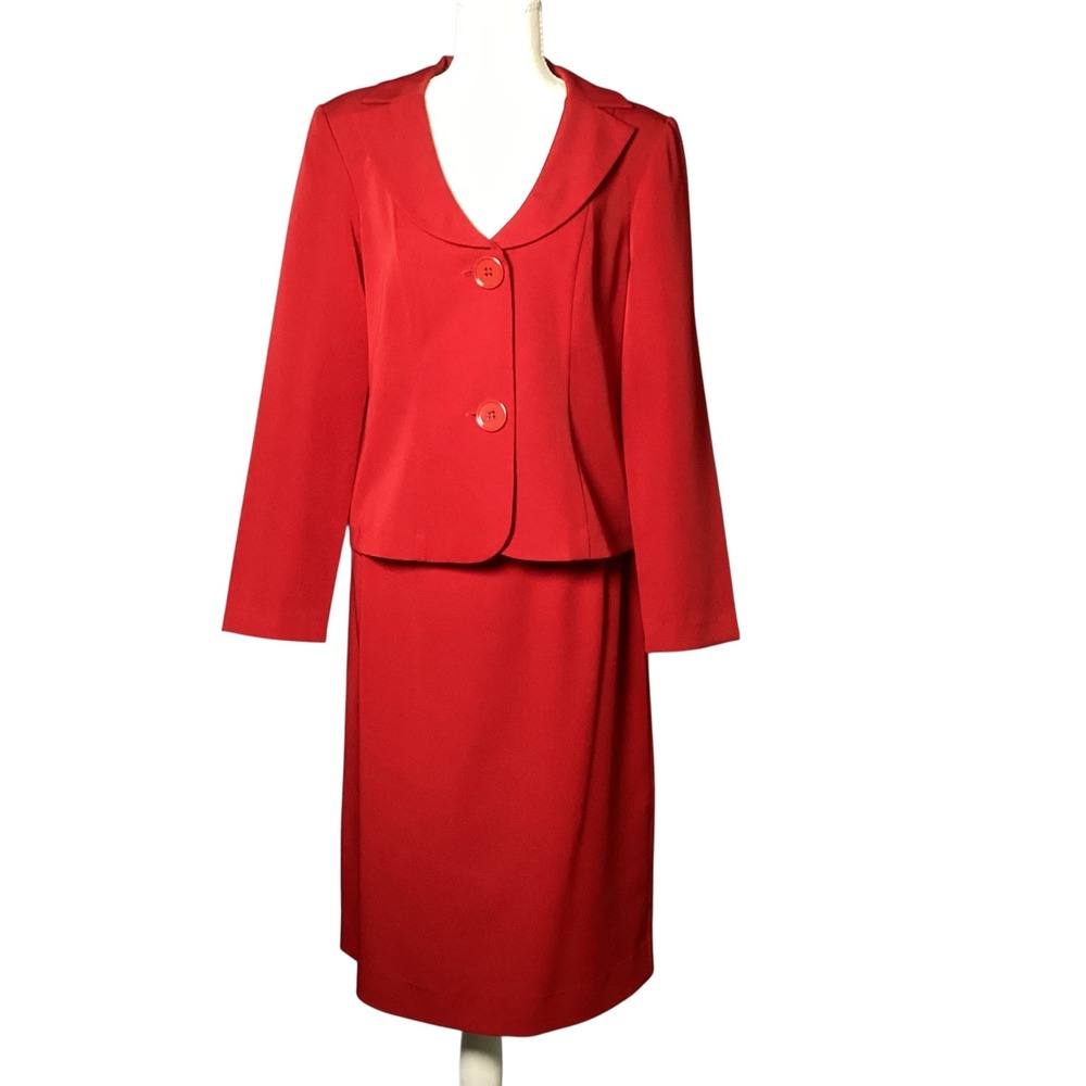 Versailles Skirt Suit Set Womens Size 6 Red Blazer Midi Skirt Career Office Y2K